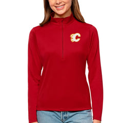 Calgary Flames - Antigua Women's Tribute Quarter-Zip Pullover Top Red