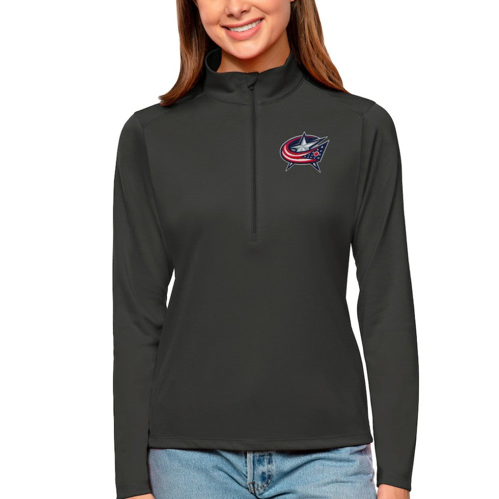 Columbus Blue Jackets - Antigua Women's Tribute Quarter-Zip Pullover Top Charcoal
