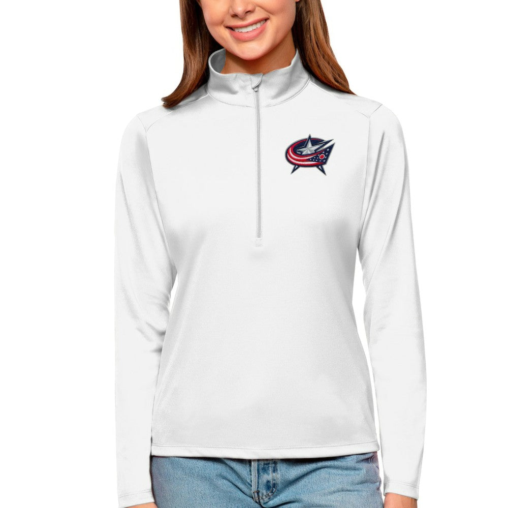 Columbus Blue Jackets - Antigua Women's Tribute Quarter-Zip Pullover Top White