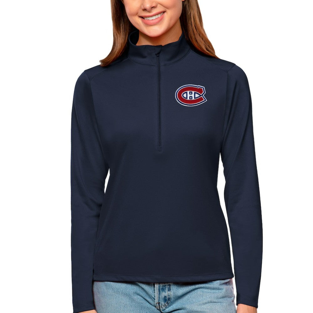 Montreal Canadiens - Antigua Women's Tribute Quarter-Zip Pullover Top Navy