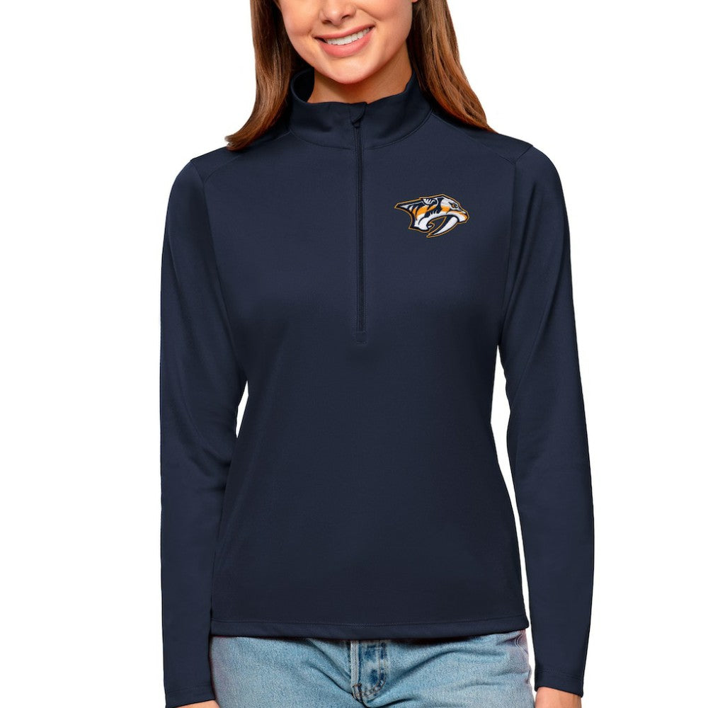 Nashville Predators - Antigua Women's Tribute Quarter-Zip Pullover Top Navy