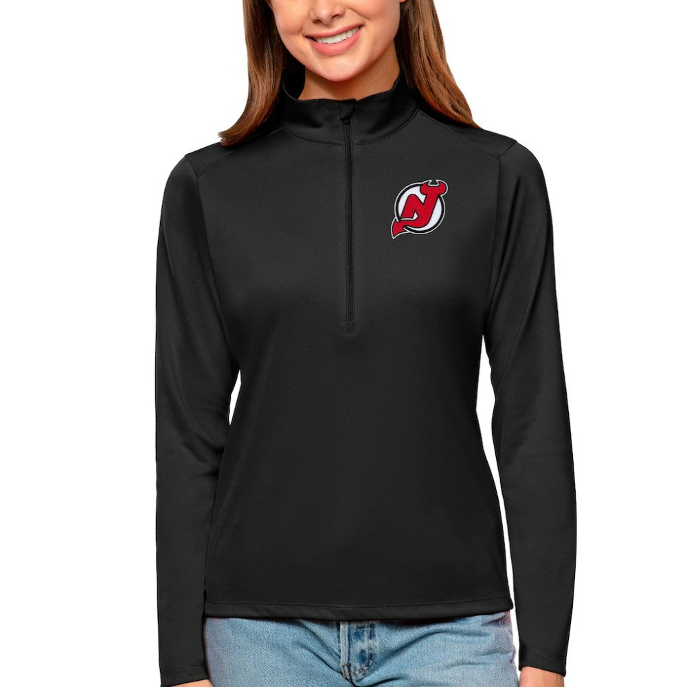 New Jersey Devils - Antigua Women's Tribute Quarter-Zip Pullover Top Black