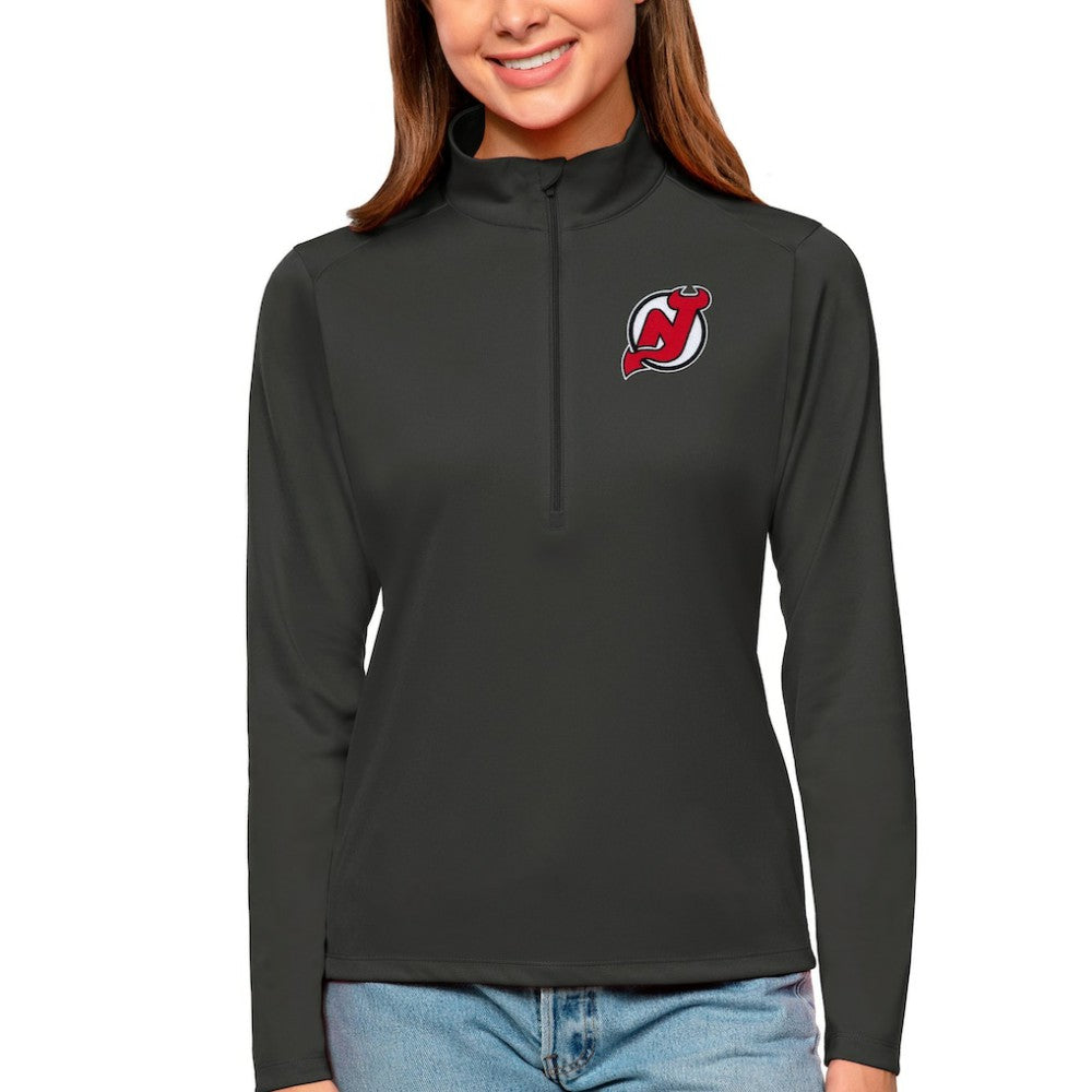 New Jersey Devils - Antigua Women's Tribute Quarter-Zip Pullover Top Charcoal