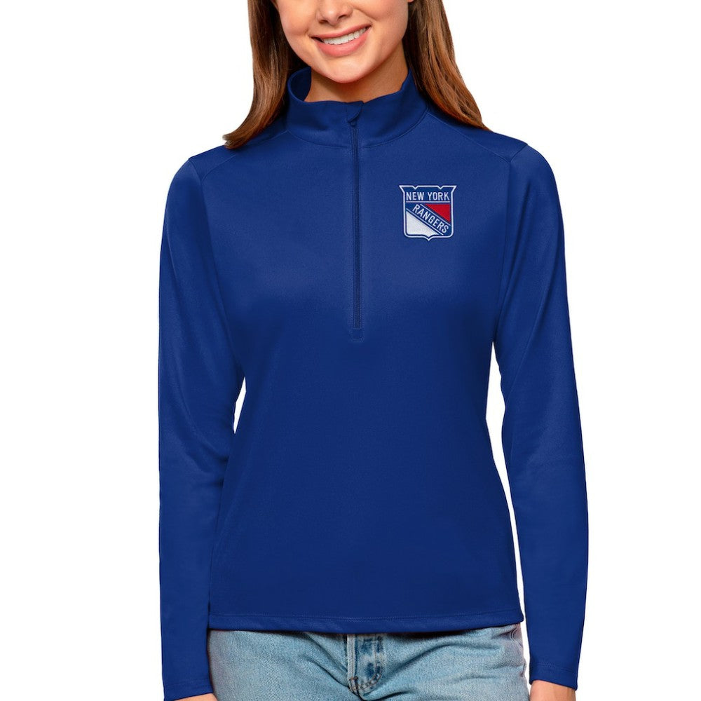 New York Rangers Antigua Women's Tribute Quarter-Zip Pullover Top Royal