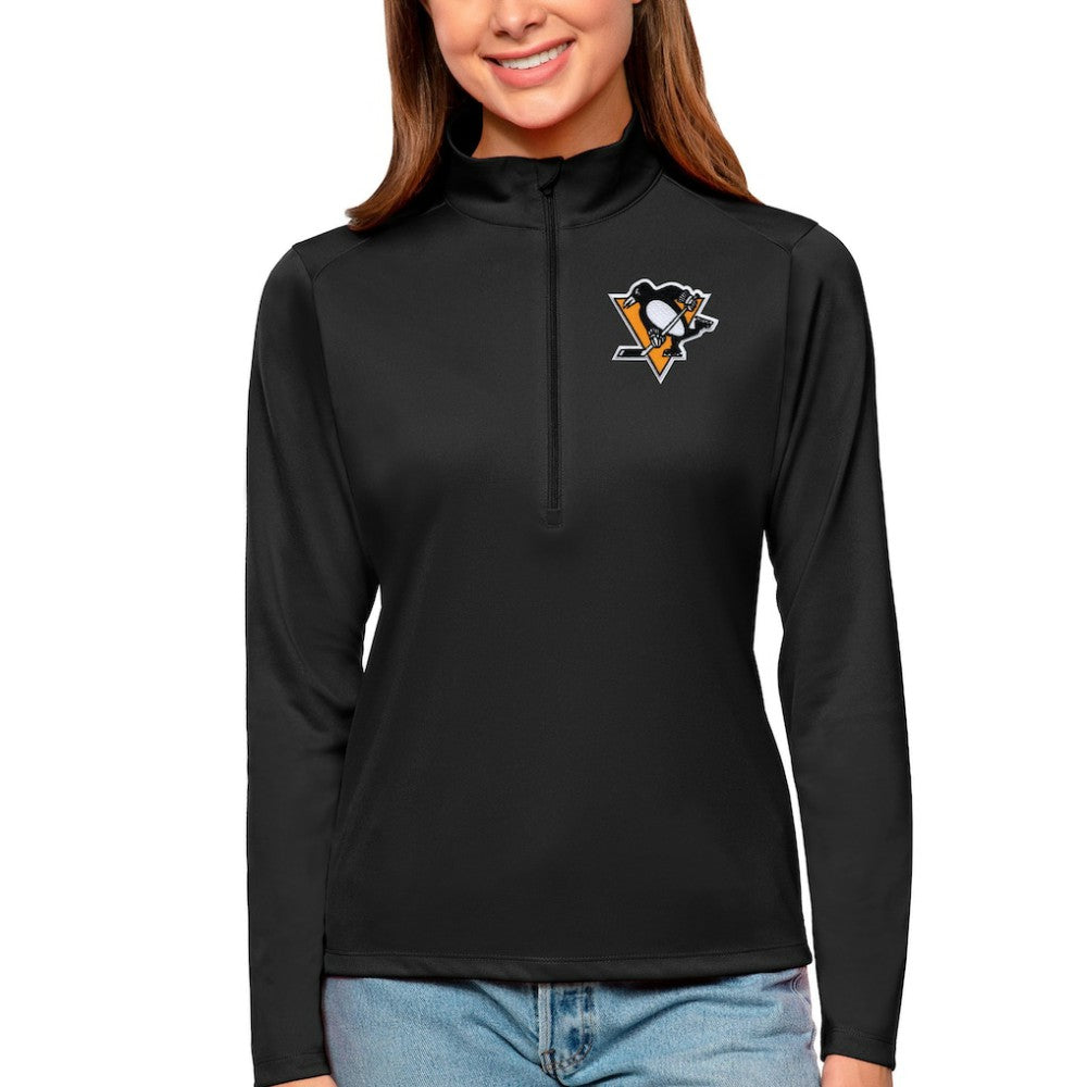 Pittsburgh Penguins Antigua Women's Tribute Quarter-Zip Pullover Top Black