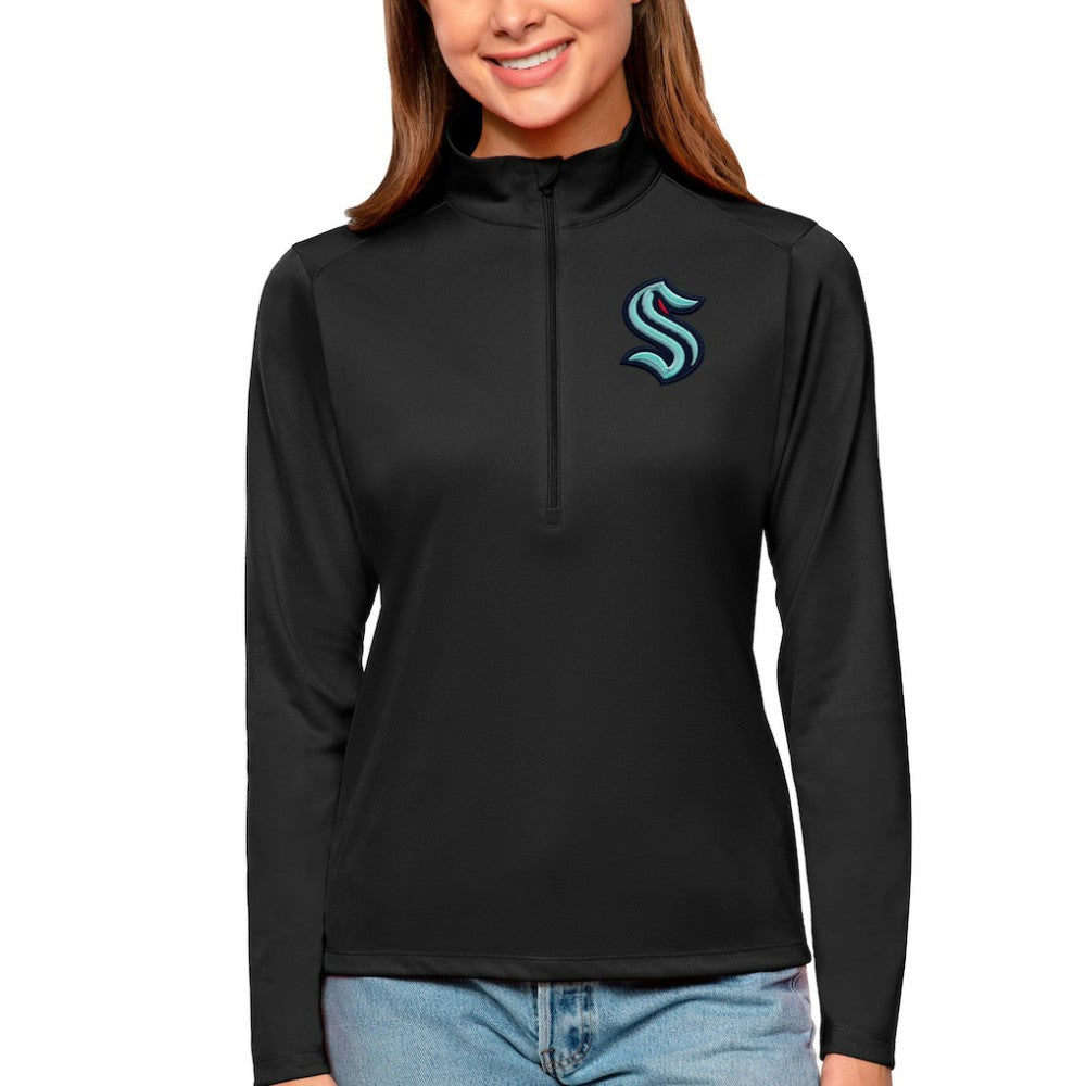 Seattle Kraken Antigua Women's Tribute Quarter-Zip Pullover Top Black