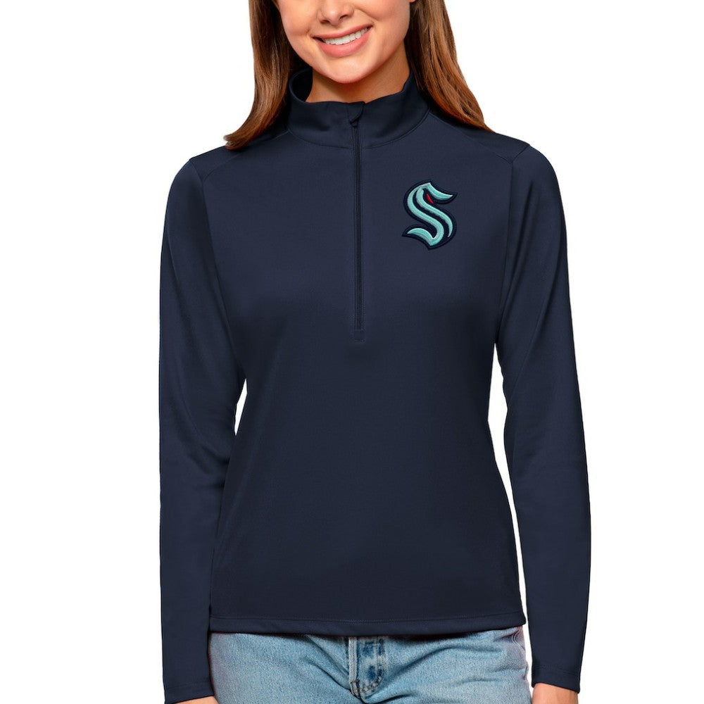 Seattle Kraken Antigua Women's Tribute Quarter-Zip Pullover Top Navy