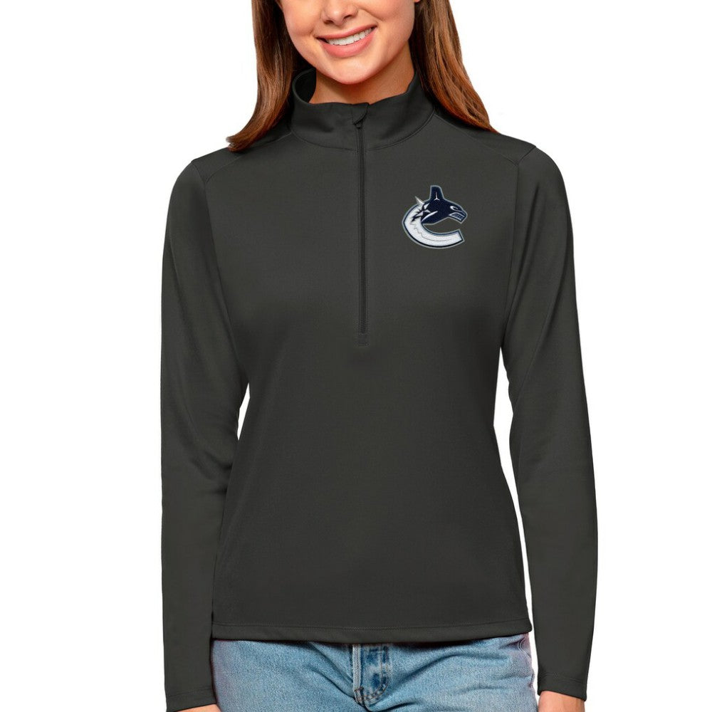 Vancouver Canucks - Antigua Women's Tribute Quarter-Zip Pullover Top Charcoal