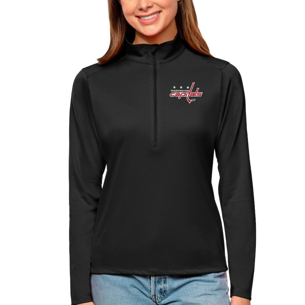 Washington Capitals Antigua Women's Tribute Quarter-Zip Pullover Top Black