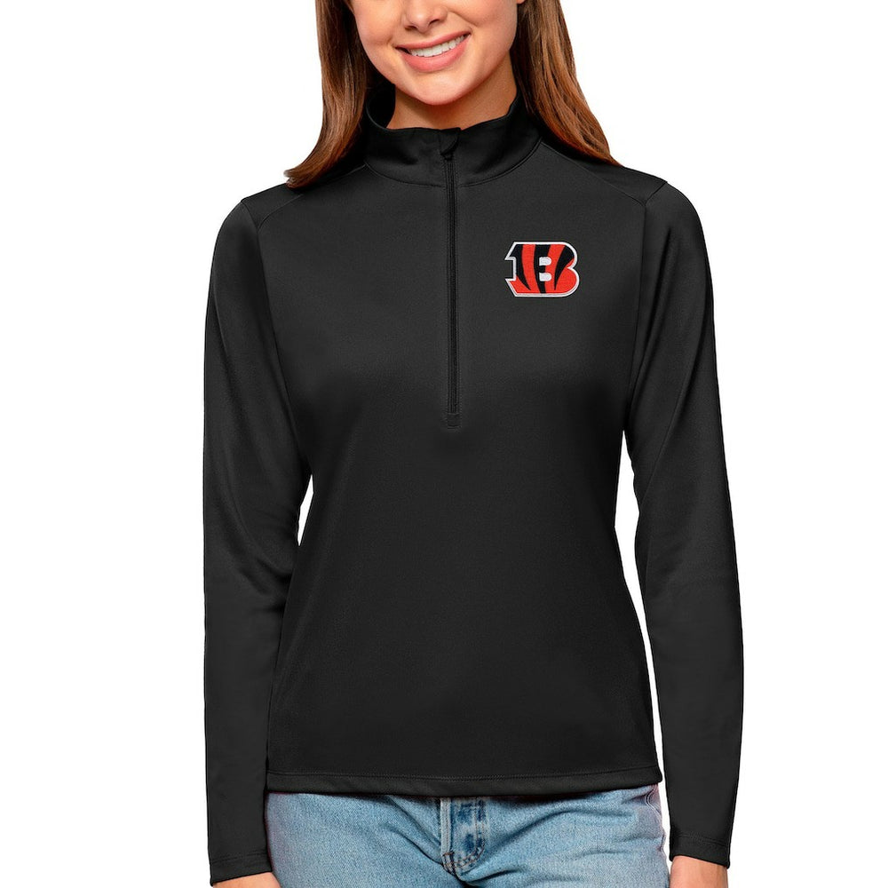 Cincinnati Bengals Antigua Women's Tribute Half-Zip Top Black - NFL