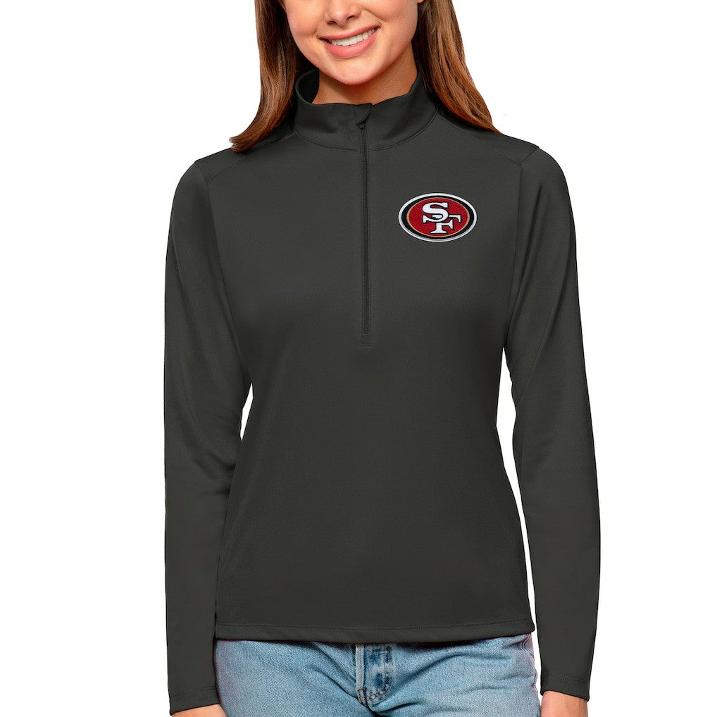 San Francisco 49ers Antigua Women's Tribute Half-Zip Top Charcoal - NFL