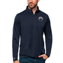 Edmonton Oilers - Antigua Tribute Quarter-Zip Pullover Top Navy