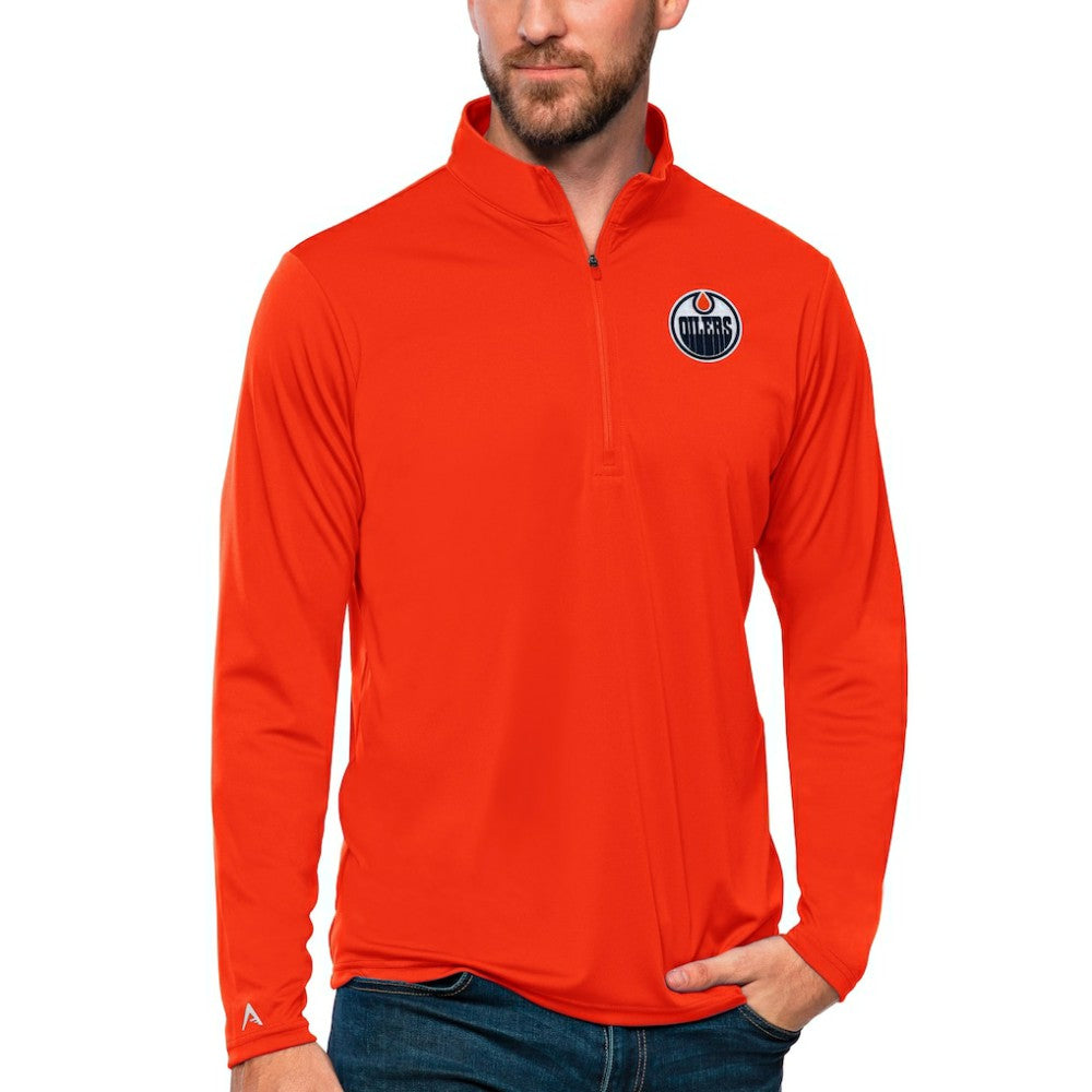 Edmonton Oilers - Antigua Tribute Quarter-Zip Pullover Top Orange
