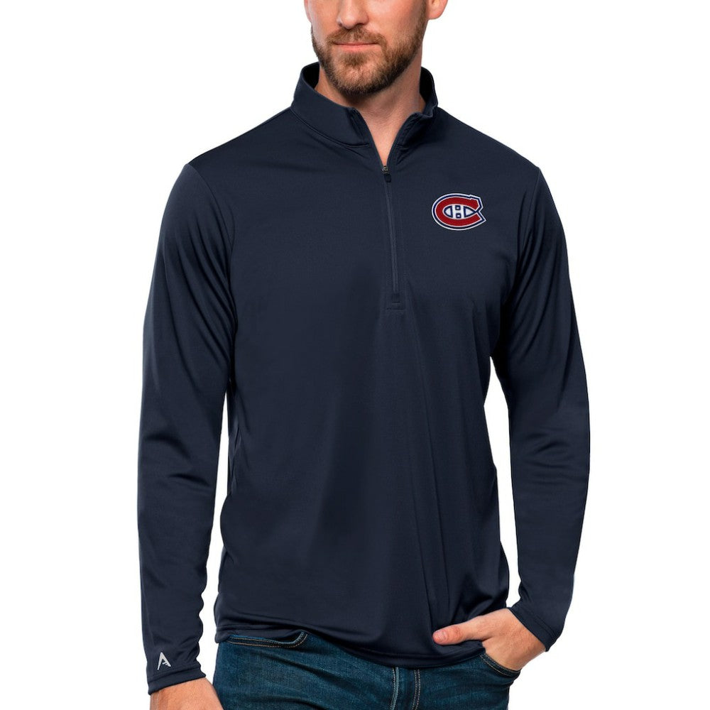 Montreal Canadiens - Antigua Tribute Quarter-Zip Pullover Top Navy
