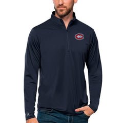 Montreal Canadiens - Antigua Tribute Quarter-Zip Pullover Top Navy
