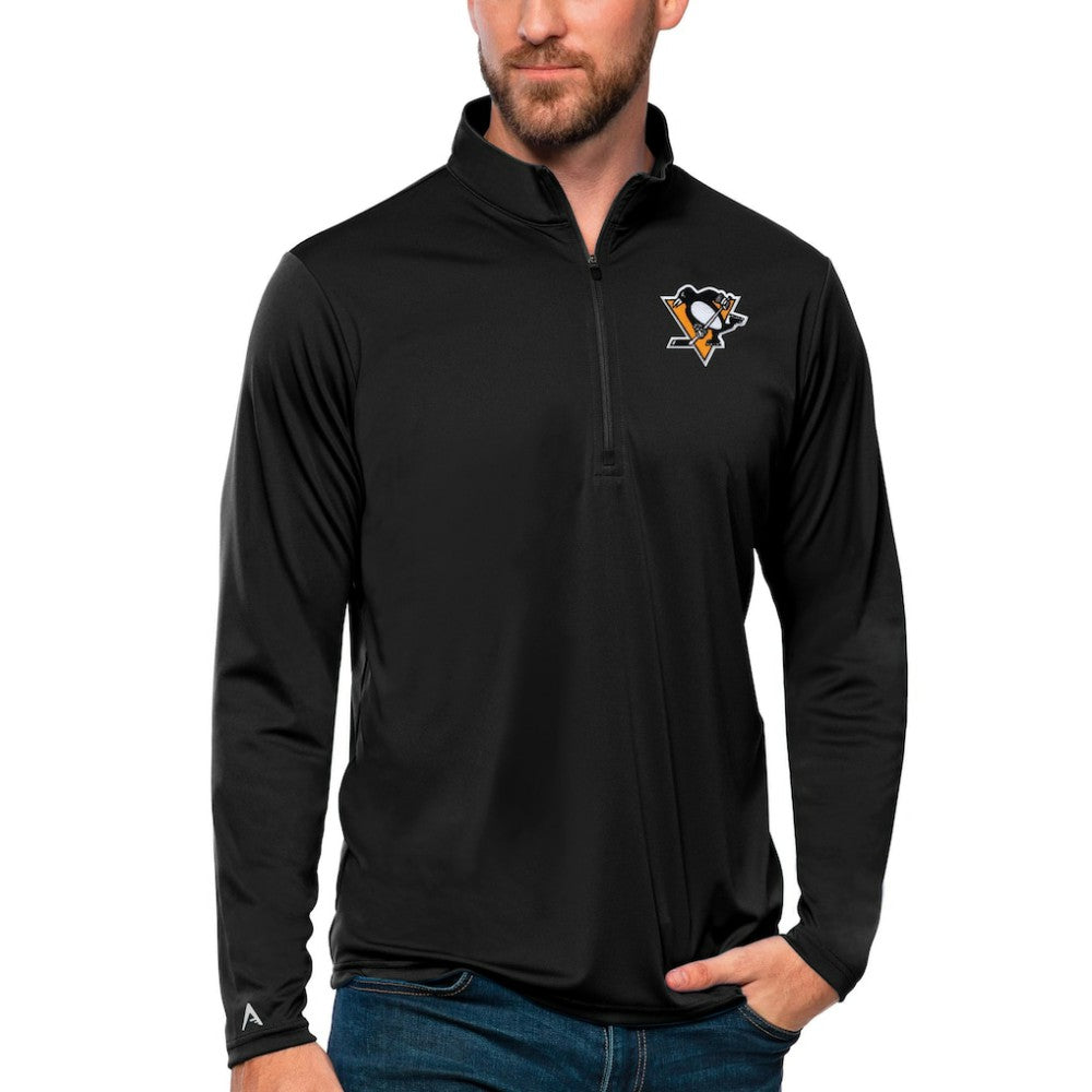 Pittsburgh Penguins Antigua Tribute Quarter-Zip Pullover Top Black