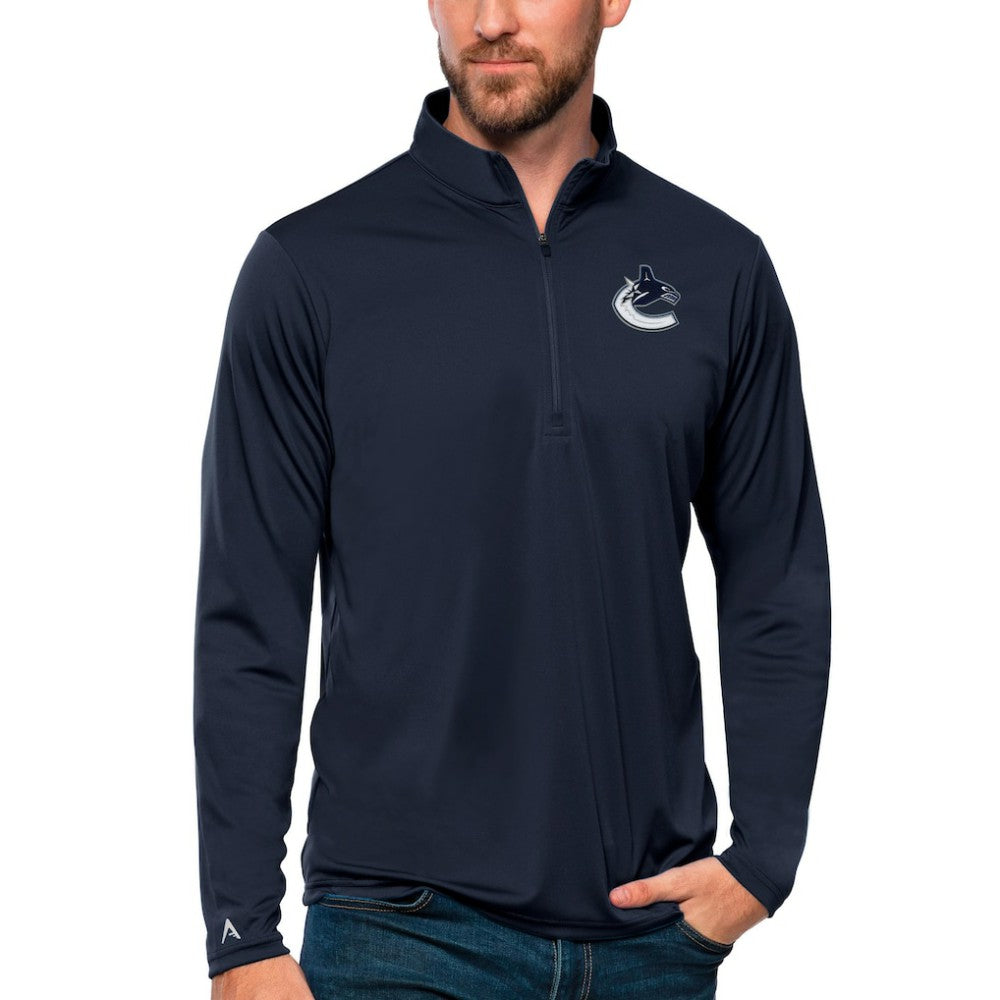 Vancouver Canucks - Antigua Tribute Quarter-Zip Pullover Top Navy