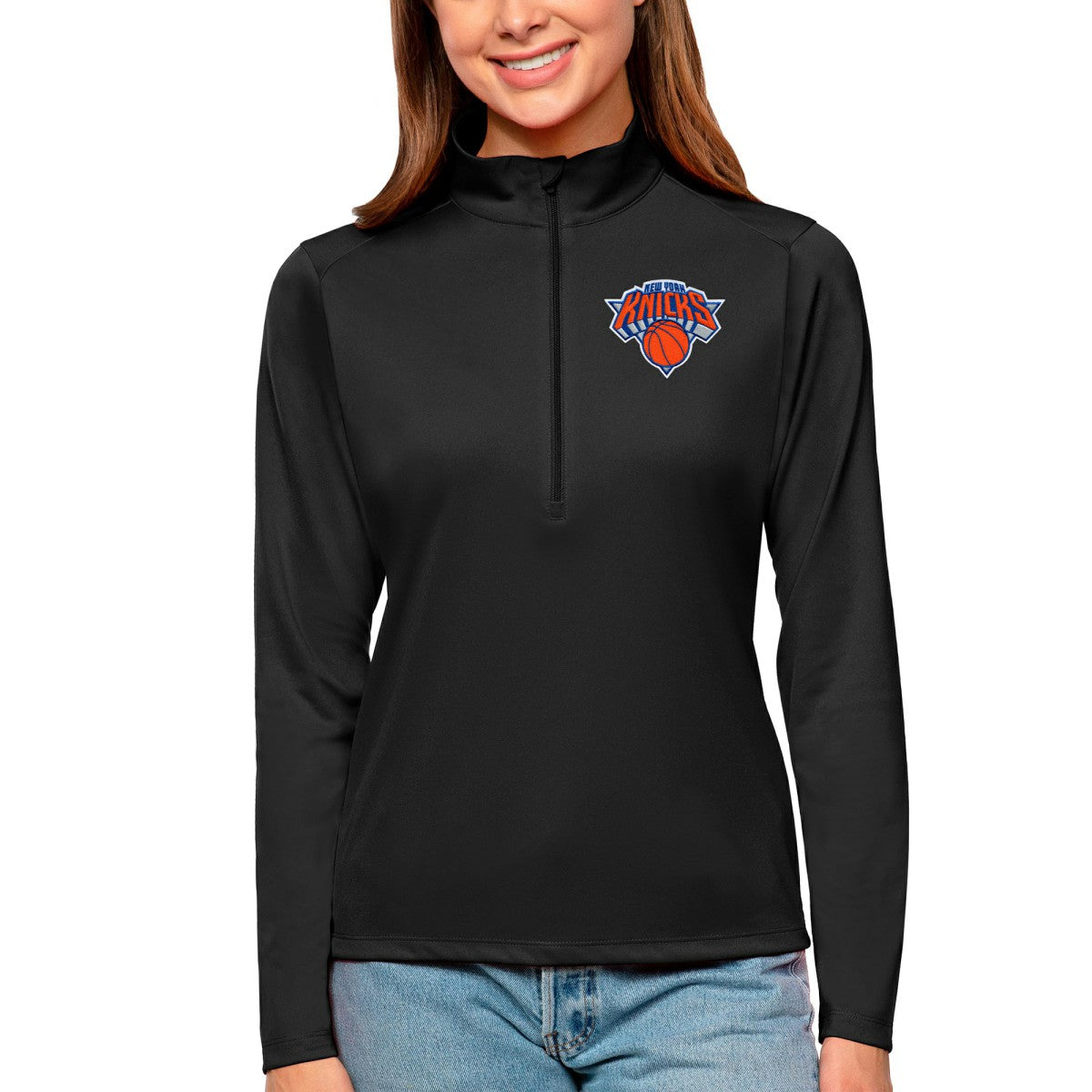 NBA - New York Knicks Antigua Women's Tribute Half-Zip Top - Black