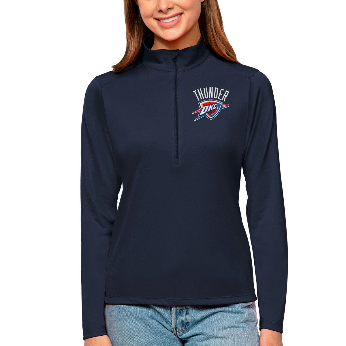NBA - Oklahoma City Thunder Antigua Women's Tribute Half-Zip Top - Navy