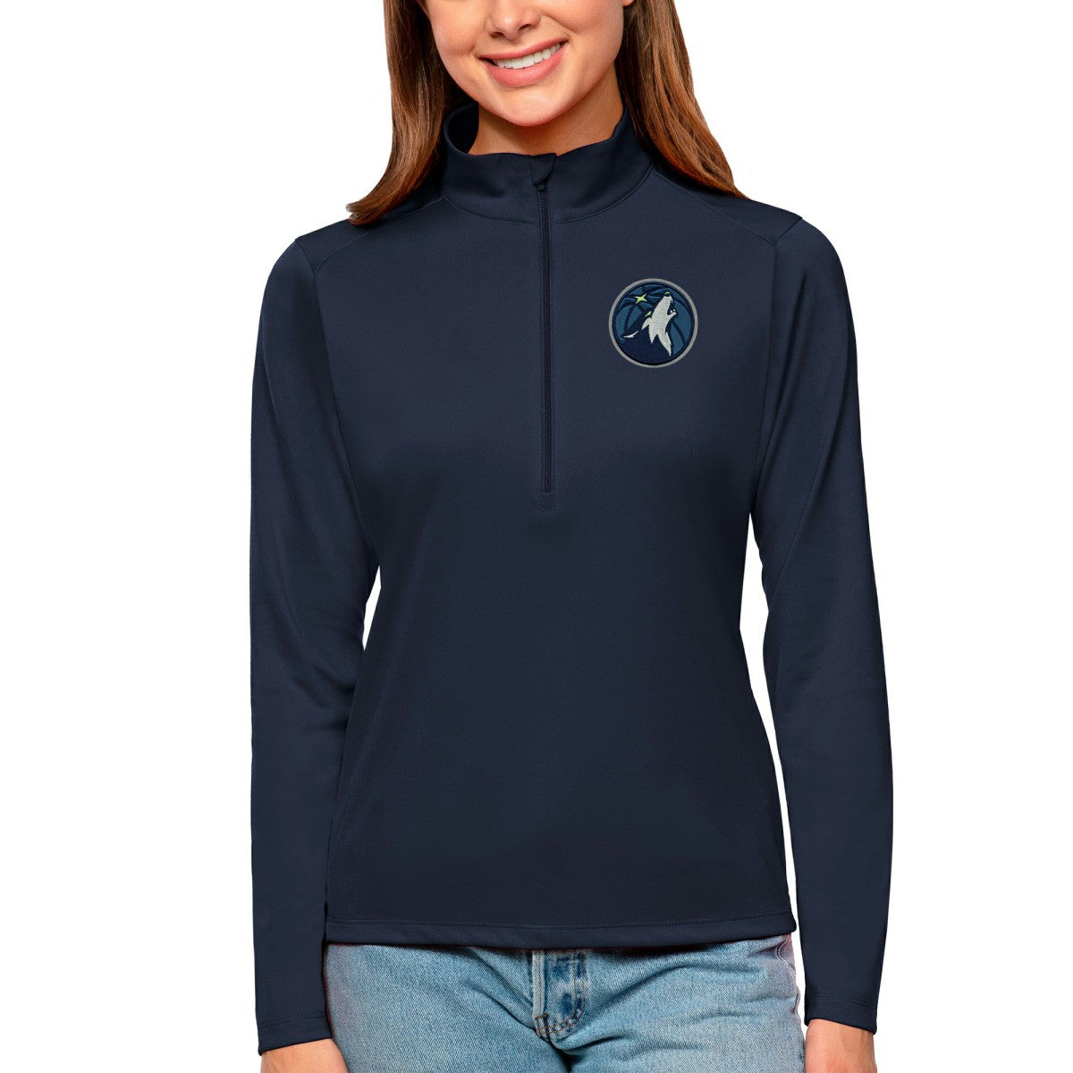 NBA - Minnesota Timberwolves Antigua Women's Tribute Half-Zip Top - Navy