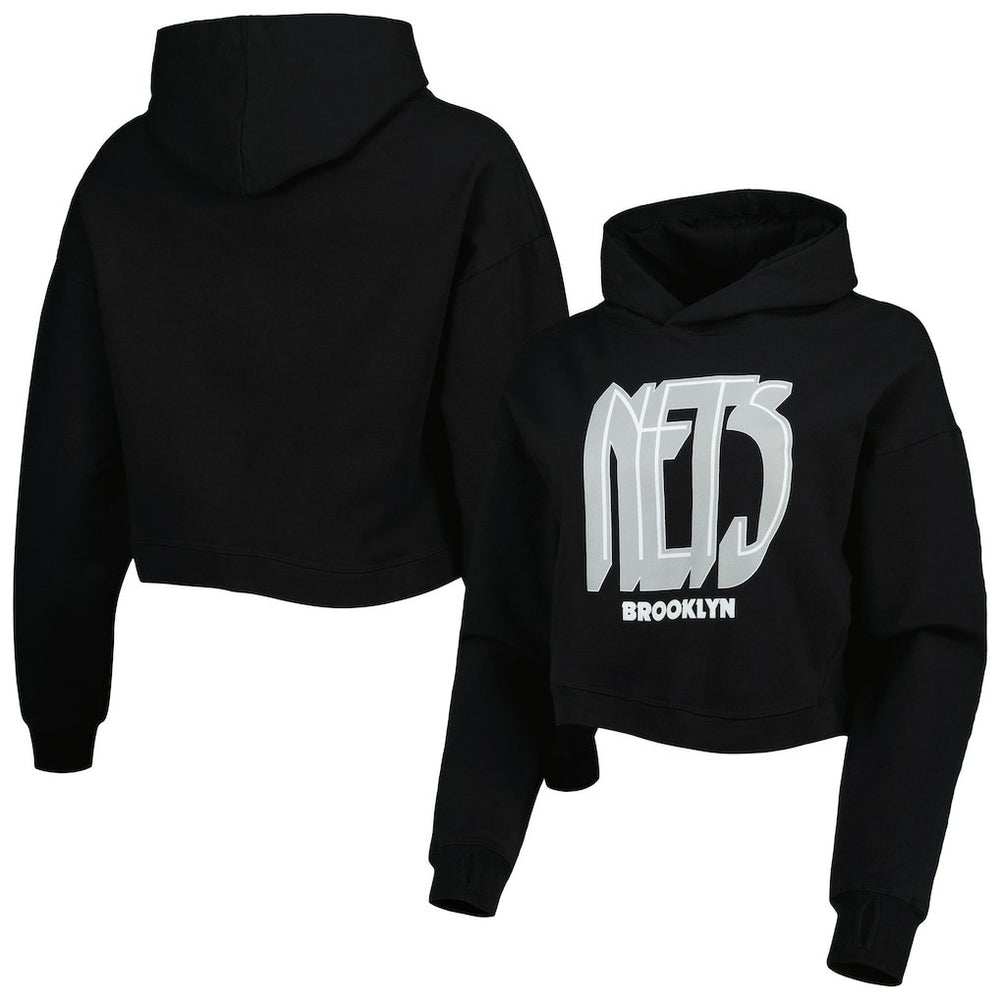 NBA - Brooklyn Nets Lusso Women's Layla World Tour Cropped Pullover Hoodie - Black