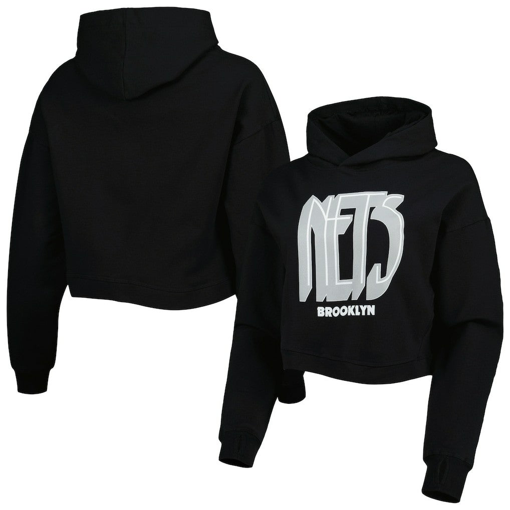 NBA - Brooklyn Nets Lusso Women's Layla World Tour Cropped Pullover Hoodie - Black
