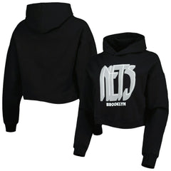 NBA - Brooklyn Nets Lusso Women's Layla World Tour Cropped Pullover Hoodie - Black