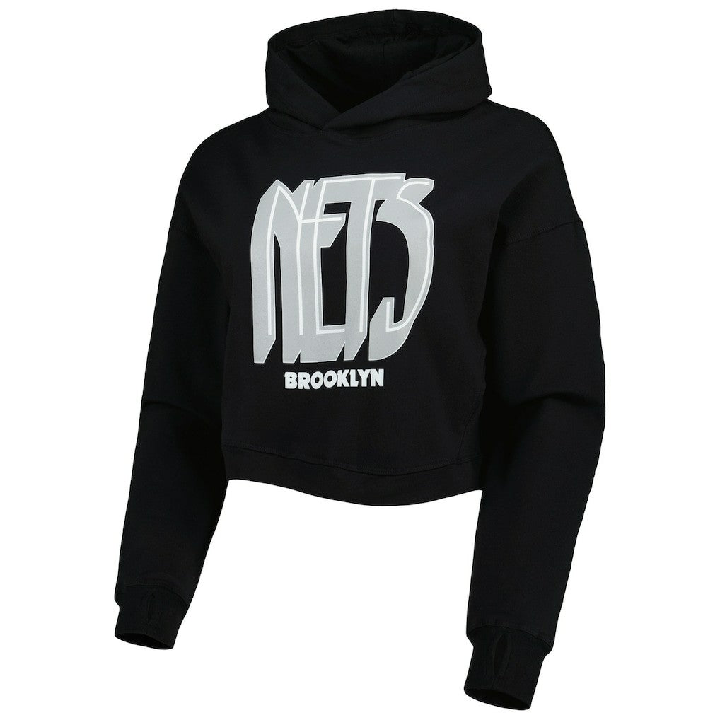 NBA - Brooklyn Nets Lusso Women's Layla World Tour Cropped Pullover Hoodie - Black