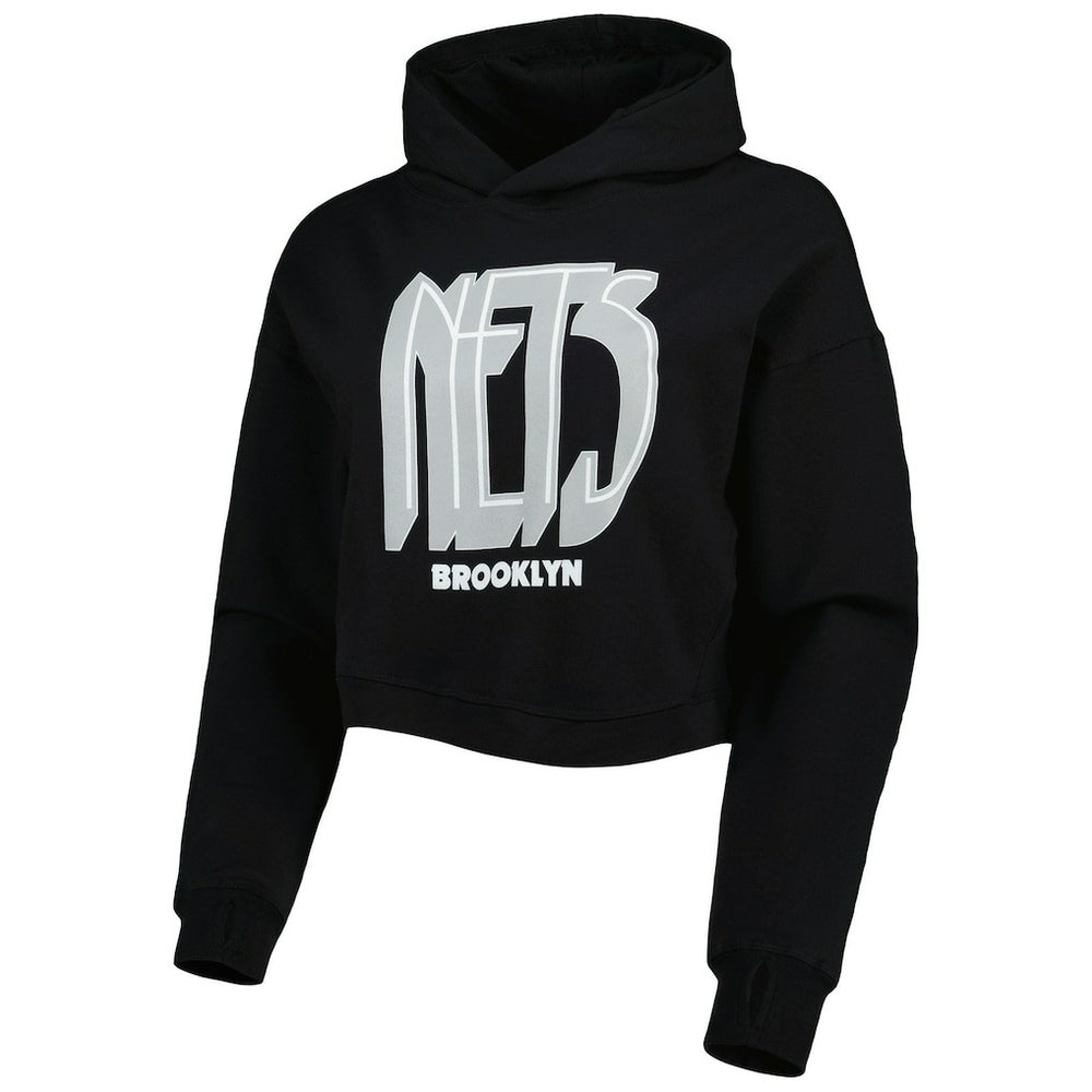 NBA - Brooklyn Nets Lusso Women's Layla World Tour Cropped Pullover Hoodie - Black