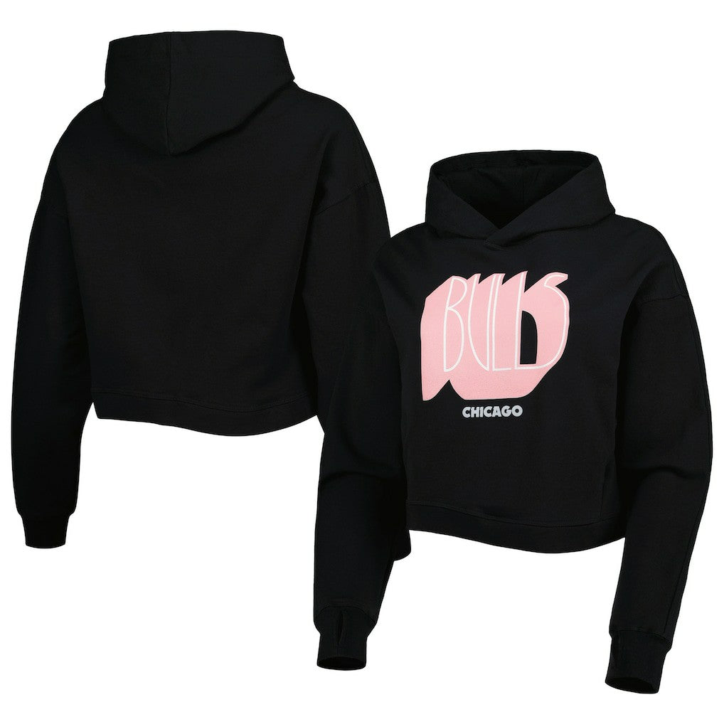 NBA - Chicago Bulls Lusso Women's Layla World Tour Cropped Pullover Hoodie - Black