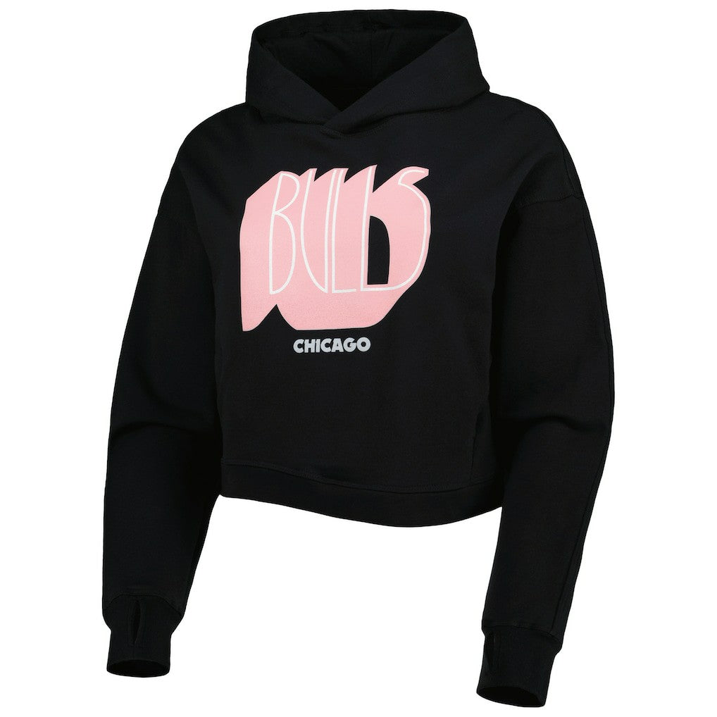 NBA - Chicago Bulls Lusso Women's Layla World Tour Cropped Pullover Hoodie - Black
