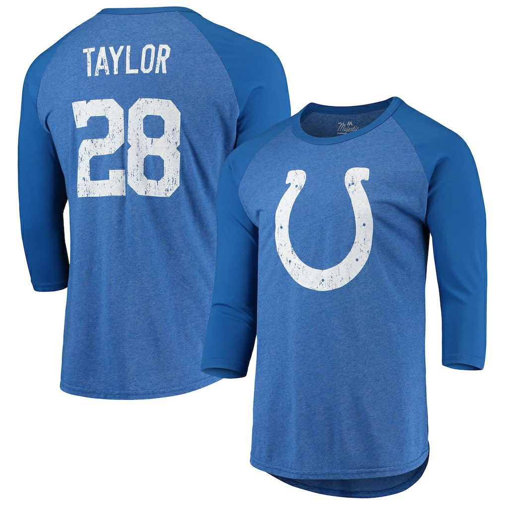 Jonathan Taylor Indianapolis Colts Majestic Threads Name & Number Team Colorway Tri-Blend 3/4 Raglan Sleeve Player T-Shirt Royal - NFL