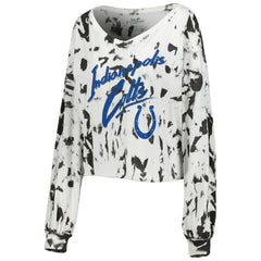 Jonathan Taylor Indianapolis Colts Majestic Threads Women's Off-Shoulder Tie-Dye Name & Number Cropped Long Sleeve V-Neck T-Shirt White - NFL
