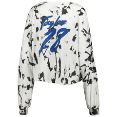 Jonathan Taylor Indianapolis Colts Majestic Threads Women's Off-Shoulder Tie-Dye Name & Number Cropped Long Sleeve V-Neck T-Shirt White - NFL