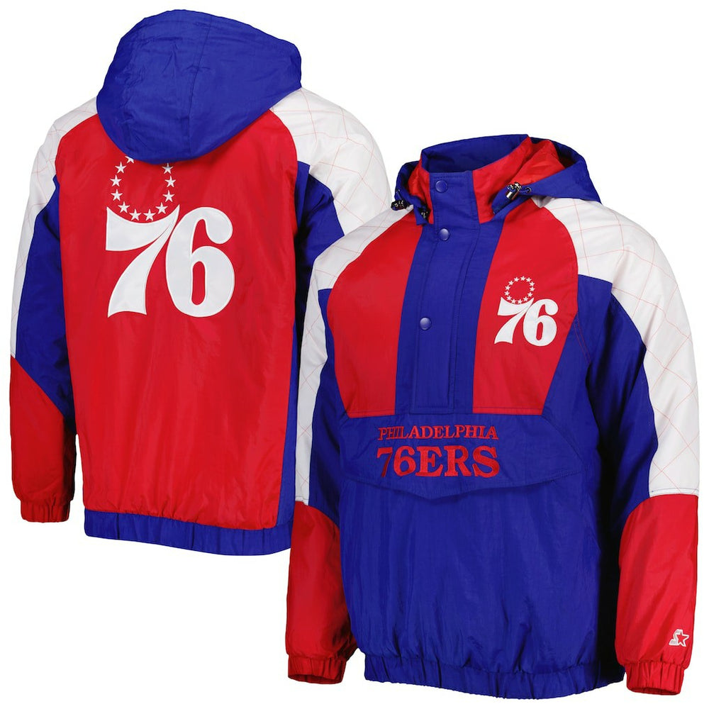 NBA - Philadelphia 76ers Starter Body Check Raglan Hoodie Half-Zip Jacket - Royal