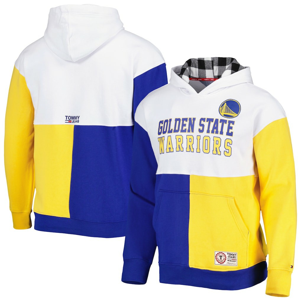 NBA - Golden State Warriors Tommy Jeans Andrew Split Pullover Hoodie - White/Royal