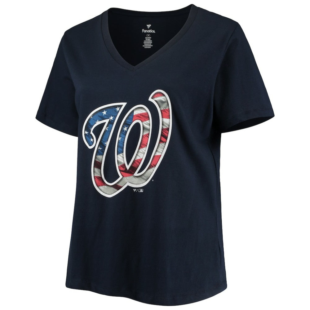 Washington Nationals Women's Plus Size Banner V-Neck T-Shirt discount