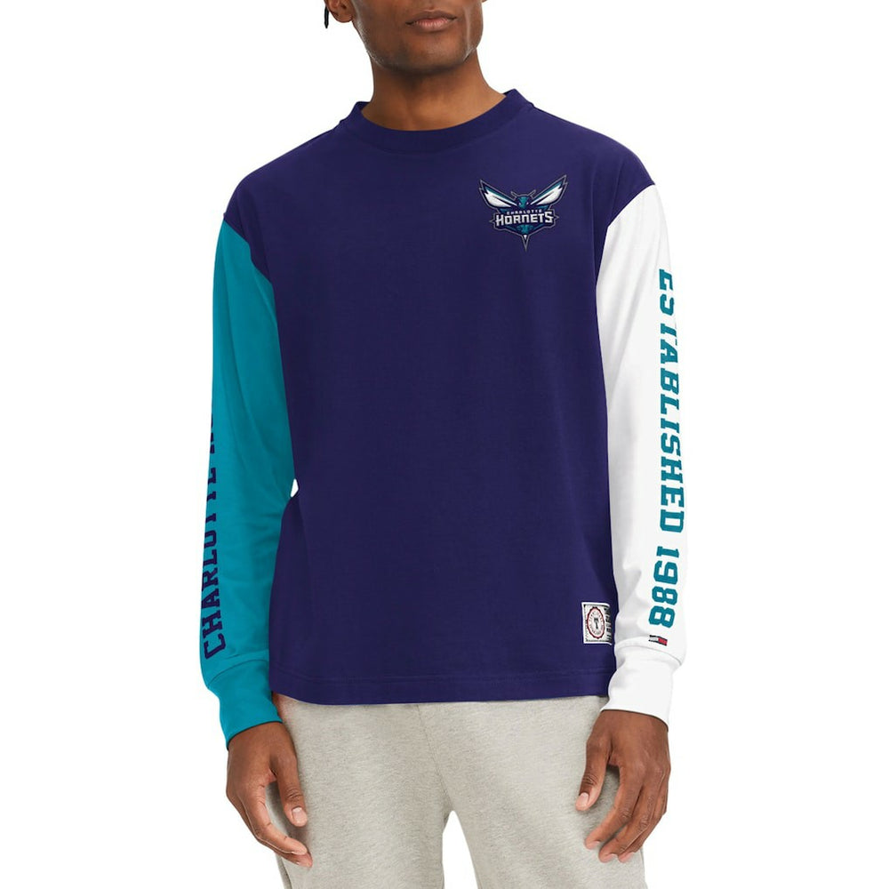 NBA - Charlotte Hornets Tommy Jeans Richie Color Block Long Sleeve T-Shirt - Purple