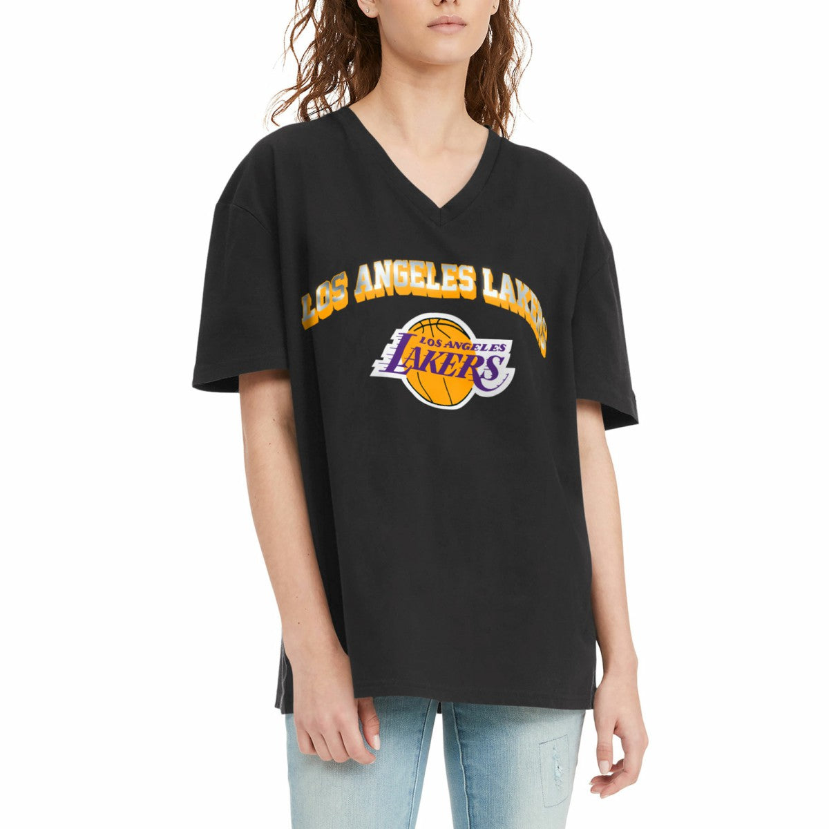 NBA - Los Angeles Lakers Tommy Jeans Women's Ashley V-Neck T-Shirt - Black