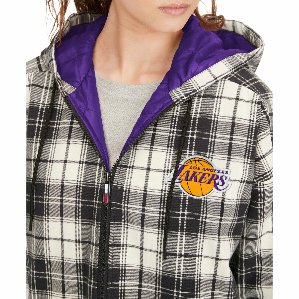 NBA - Los Angeles Lakers Tommy Jeans Women's Molly Flannel Full-Zip Hoodie - Black/Cream