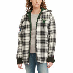 NBA - Milwaukee Bucks Tommy Jeans Women's Molly Flannel Full-Zip Hoodie - Black/Cream