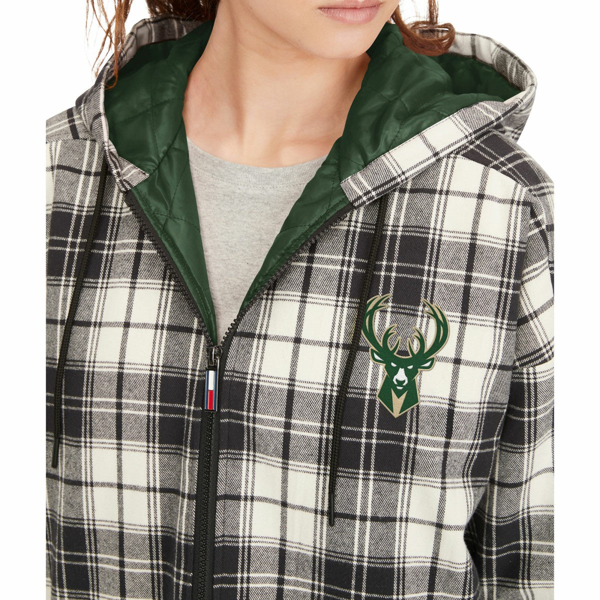 NBA - Milwaukee Bucks Tommy Jeans Women's Molly Flannel Full-Zip Hoodie - Black/Cream