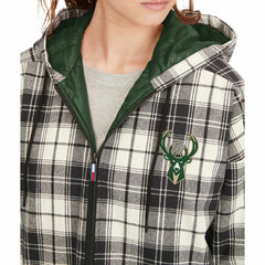 NBA - Milwaukee Bucks Tommy Jeans Women's Molly Flannel Full-Zip Hoodie - Black/Cream