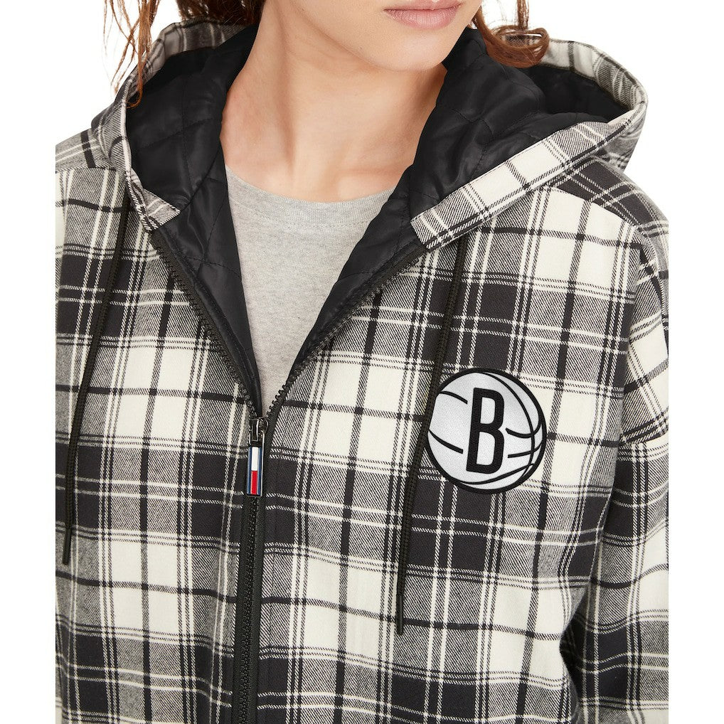 NBA - Brooklyn Nets Tommy Jeans Women's Molly Flannel Full-Zip Hoodie - Black/Cream