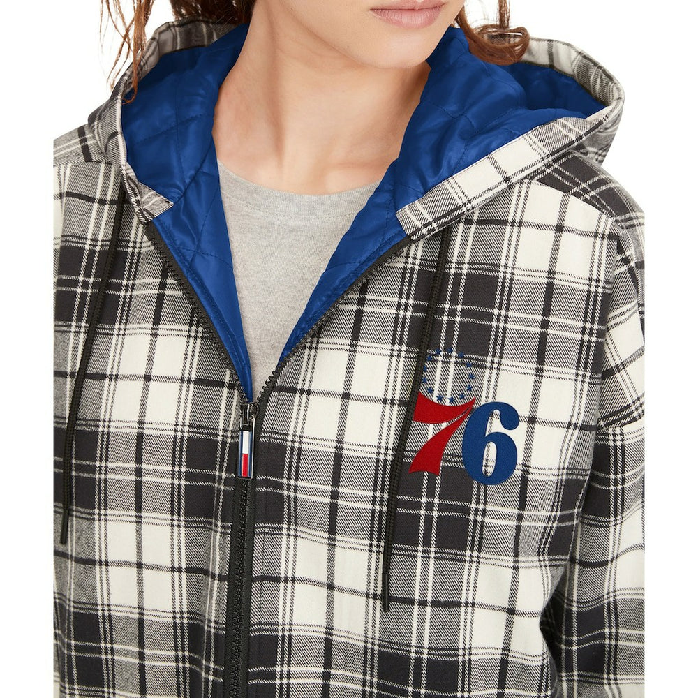 NBA - Philadelphia 76ers Tommy Jeans Women's Molly Flannel Full-Zip Hoodie - Black/Cream