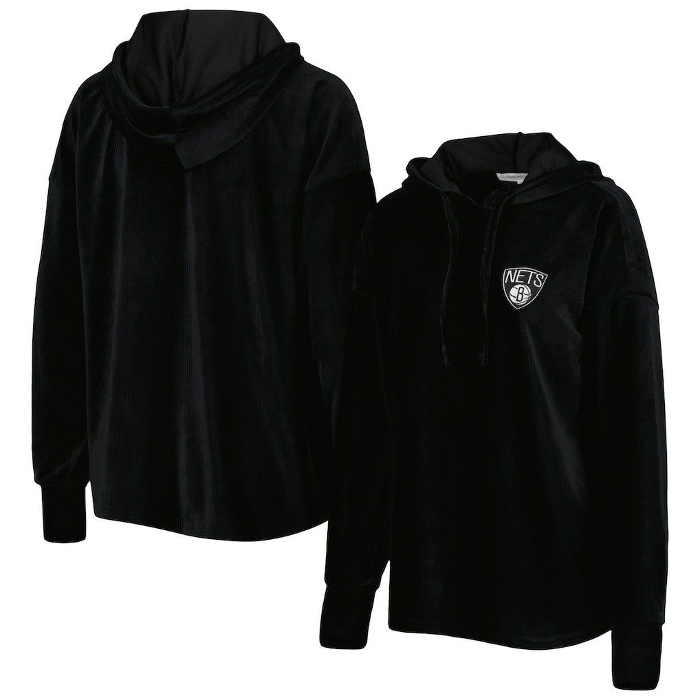 NBA - Brooklyn Nets Touch Women's End Line Velour Pullover Hoodie - Black