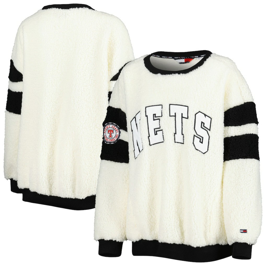 NBA - Brooklyn Nets Tommy Jeans Women's Mindy Sherpa Pullover Sweatshirt - Oatmeal/Black