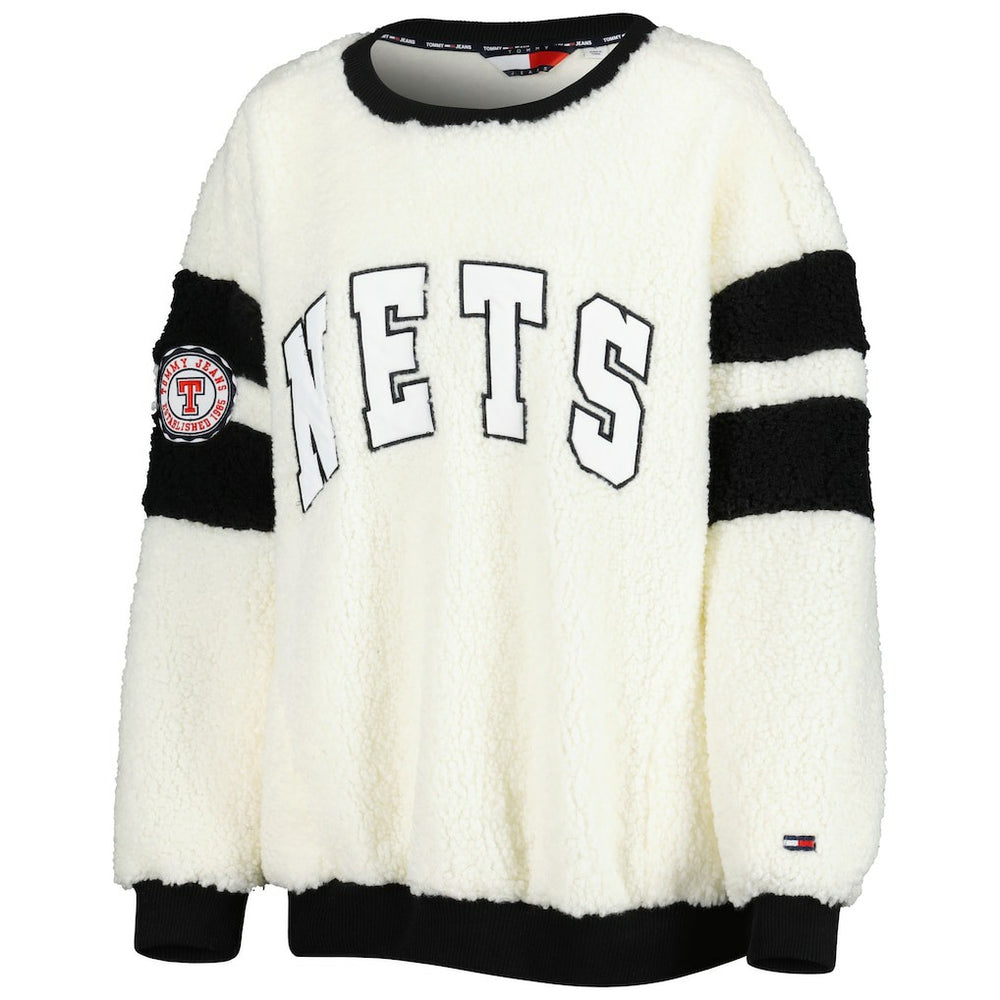 NBA - Brooklyn Nets Tommy Jeans Women's Mindy Sherpa Pullover Sweatshirt - Oatmeal/Black