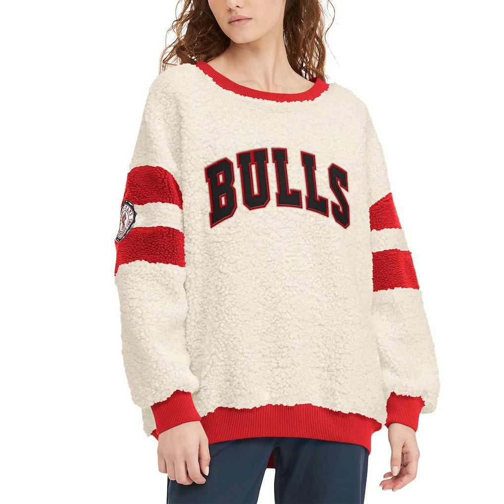NBA - Chicago Bulls Tommy Jeans Women's Mindy Sherpa Pullover Sweatshirt - Oatmeal/Red
