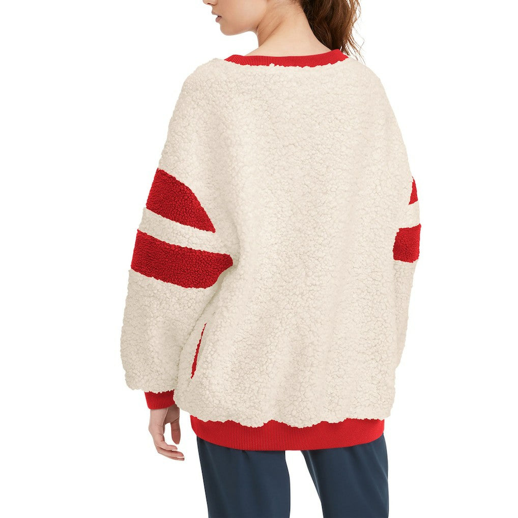 NBA - Chicago Bulls Tommy Jeans Women's Mindy Sherpa Pullover Sweatshirt - Oatmeal/Red